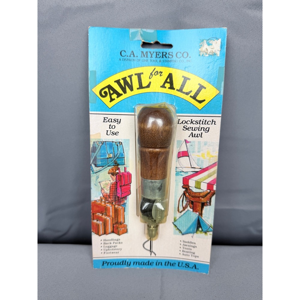 C.A. Myers Co Awl for All Lockstitch Sewing Awl Vintage Wood Handle Made in USA